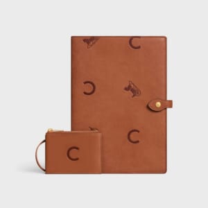 ポーチ付き ラージ ノートブックカバー / スタンプドナチュラルカーフスキン