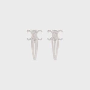 CELINE スナップ ヘアクリップ 2つセット / ロジウムフィニッシュ ブラス＆スチール